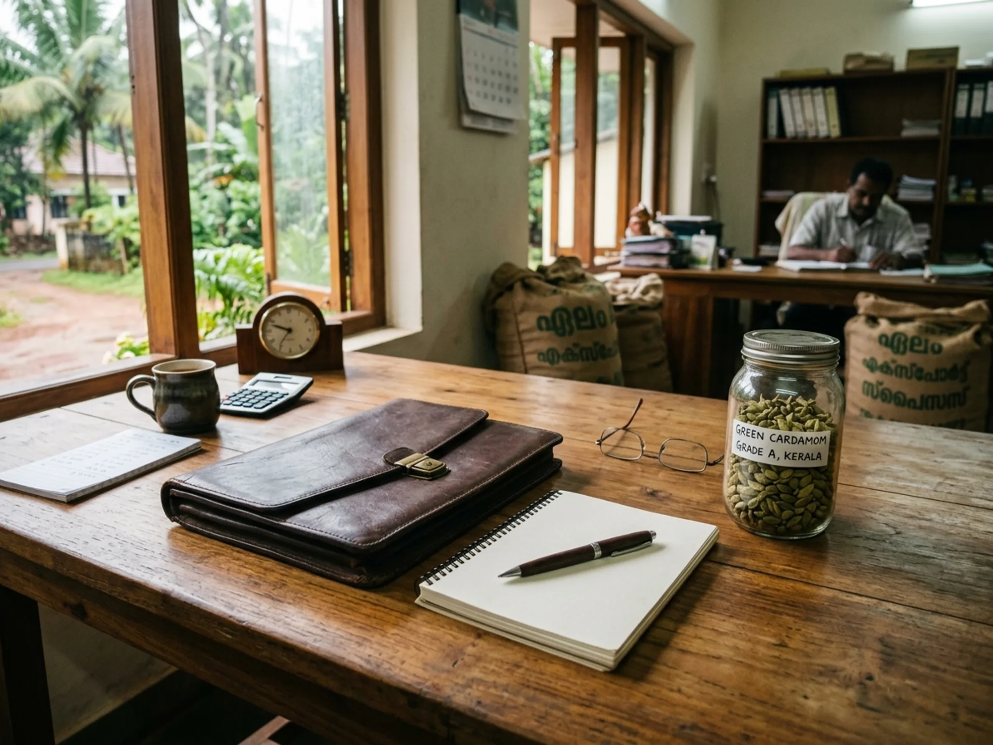 A desk prepared for a business discussion